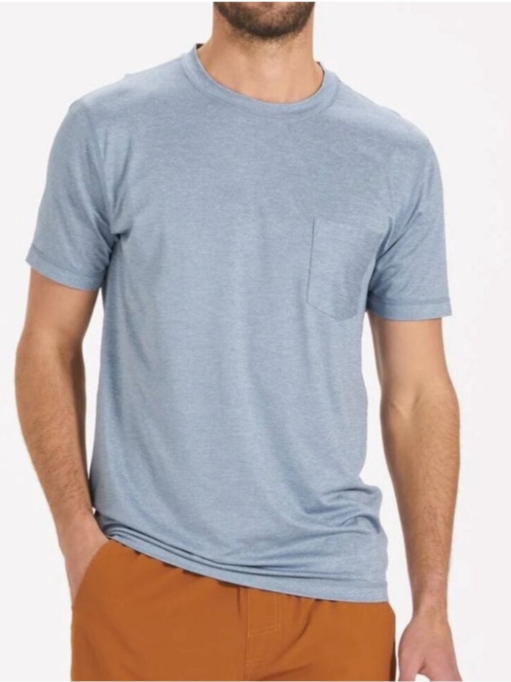 Vuori Men's Tradewind Performance Pocket Crew Tee in Heather Blue Size Large
